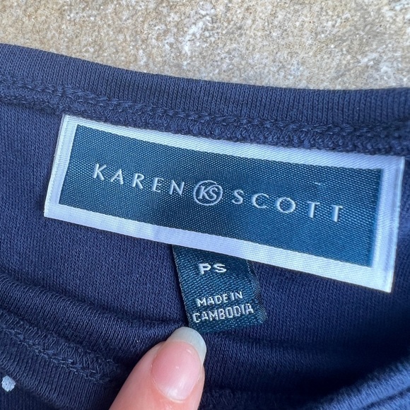 Karen Scott Womens Blue Sleeveless White Polka Dot Preppy Euro Summer Tank Top - Picture 3 of 7